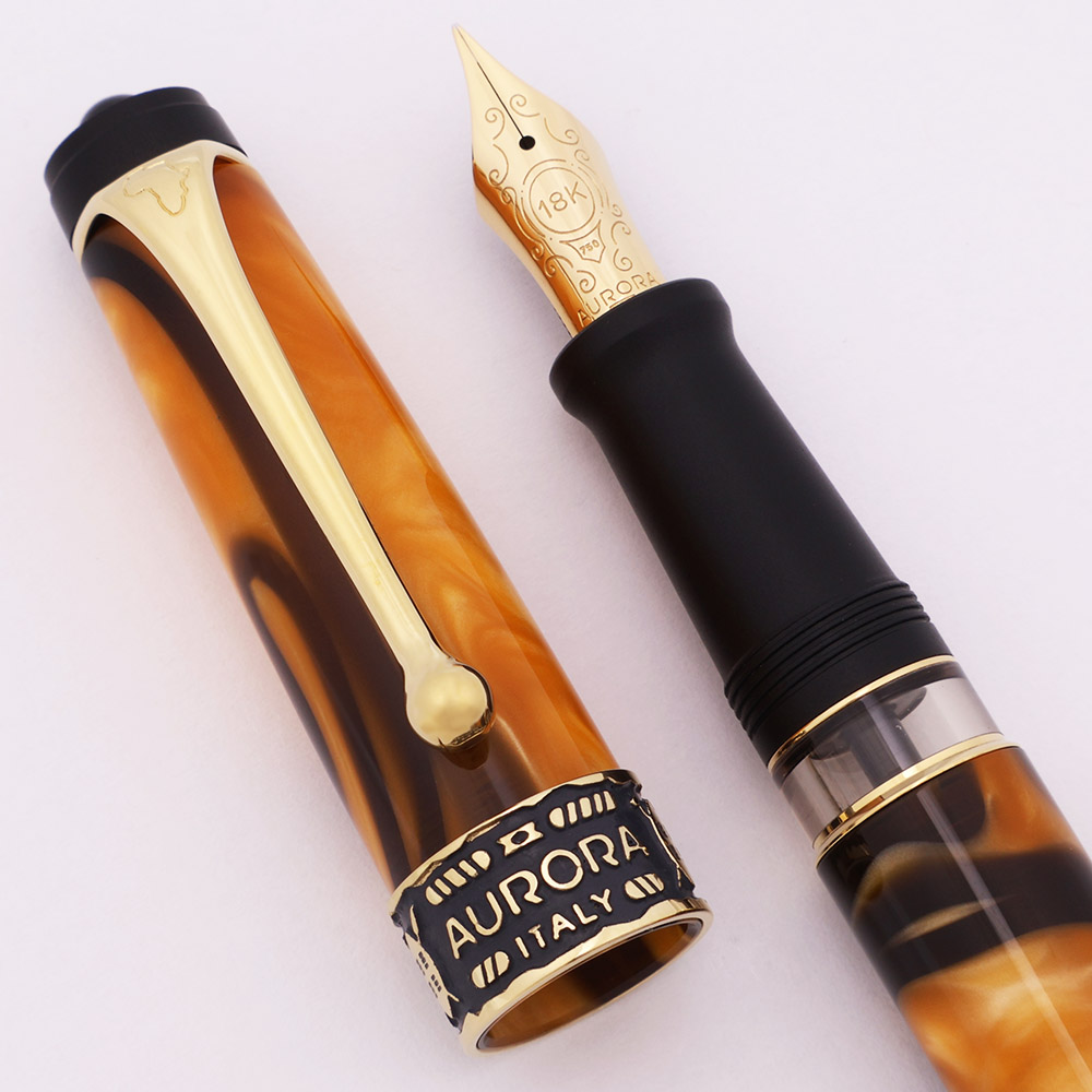 Aurora Afrika Fountain Pen - Orange and Black Resin, Extra-Fine